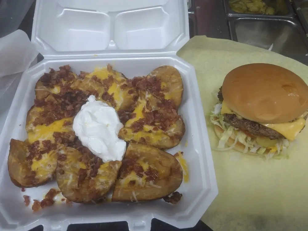 Potato Skins and a Juice Cheese Burger